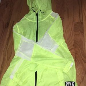 pink brand highlighter green/ neon windbreaker .